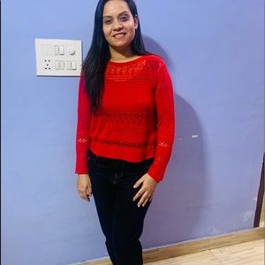 Mango Red Crochet Top